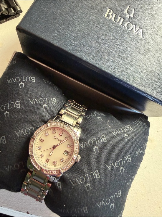 Amazon.com: Bulova Ladies Bulova Women\'s Silver Crystal Bezel Watch with White Dial